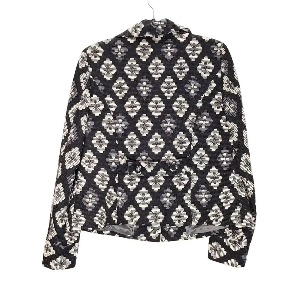 Sigrid Olsen Floral Brocade Jacket Button Up Textured Black White Womens Size 10